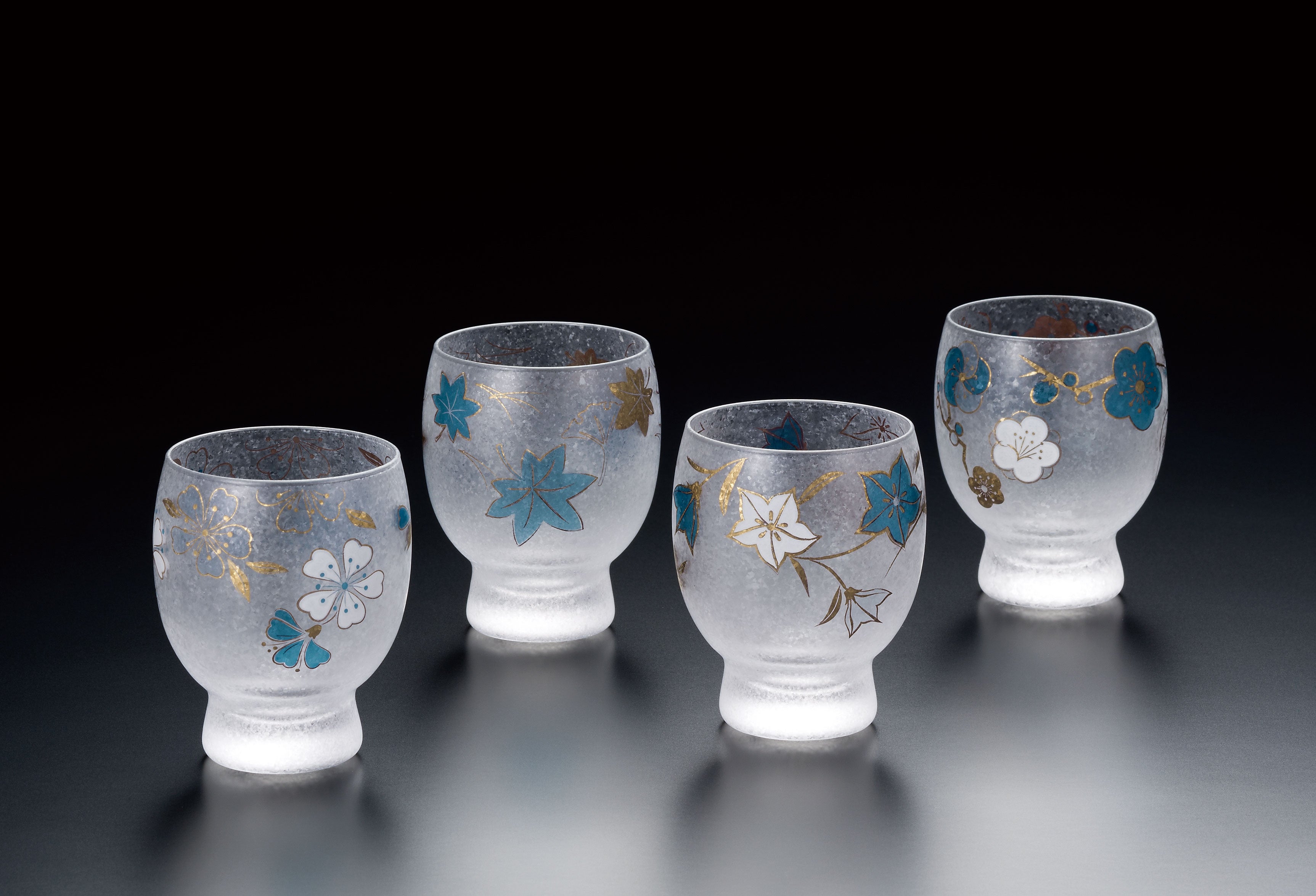 Set de 4 verres à Saké japonais, BLUE SHIKI