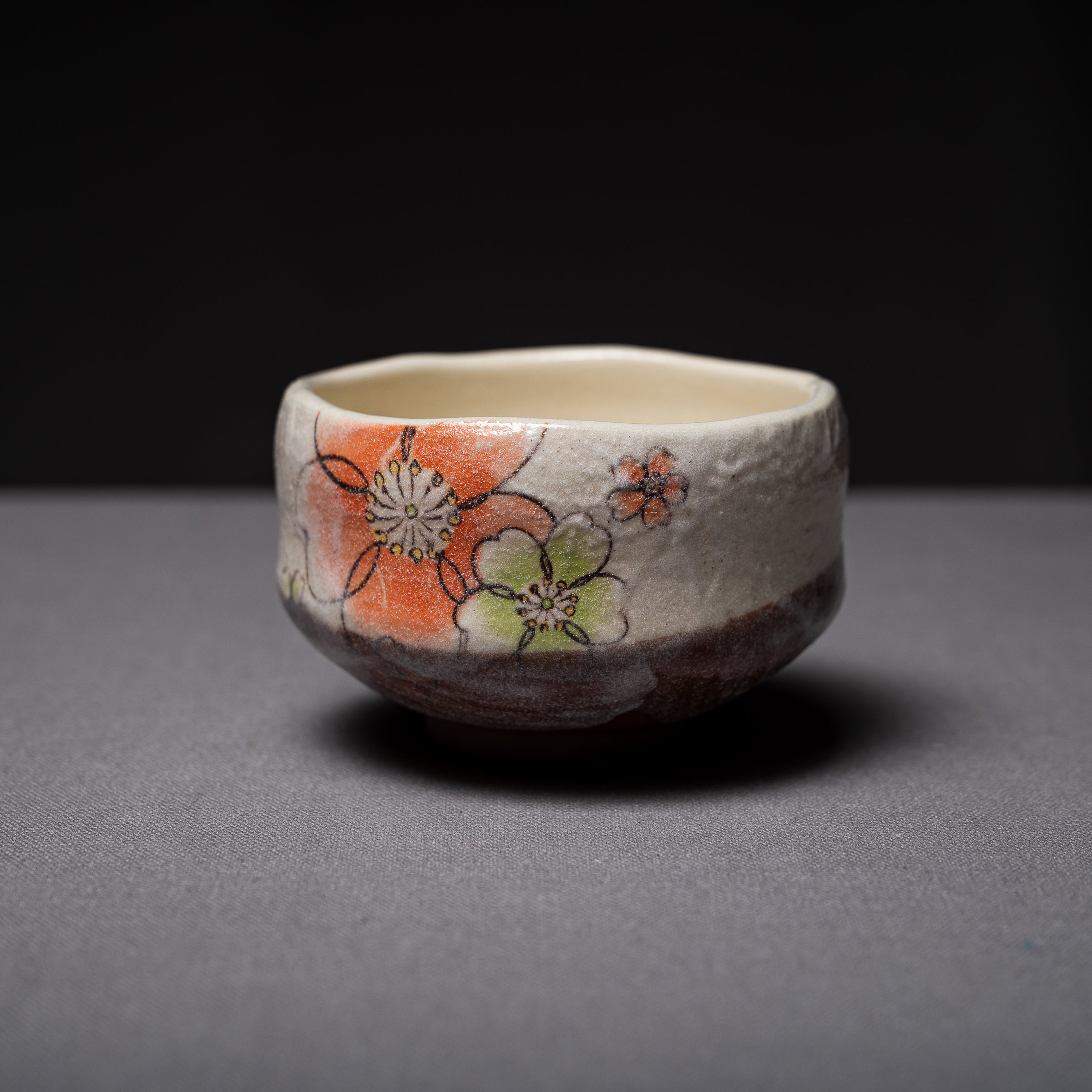 Mini Matcha Bowl - Orange Flower / ミニ抹茶碗 オレンジ花