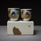 Kutani ware Sparrow Pair Tea Cup / 九谷焼 雀 ペア湯呑み