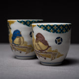 Kutani ware Sparrow Pair Tea Cup / 九谷焼 雀 ペア湯呑み