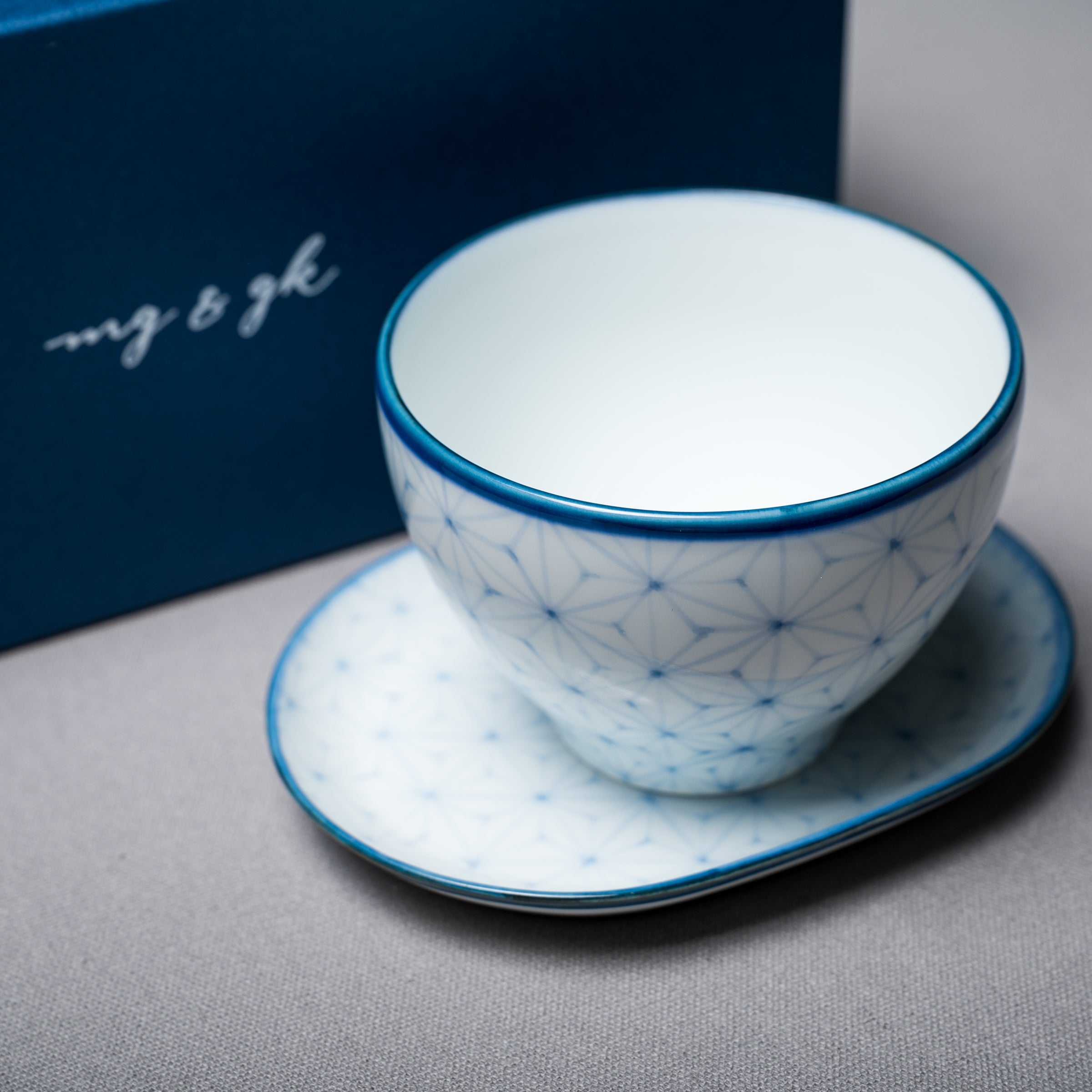 Arita Soup Cup & Saucer Plate Gift Set / Asanoha 麻の葉 (Hemp Leaves)