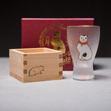 Edoneko Masuzake / Cat Sake Cup with Wooden Masu - Cat 枡酒グラス ねこ