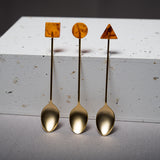 Tsubamesanjo Matte Gold Teaspoon with Acrylic Block - 9 Kinds