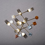 Tsubamesanjo Matte Gold Cake Fork with Acrylic Block - 8 Kinds