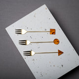 Tsubamesanjo Matte Gold Cake Fork with Acrylic Block - 8 Kinds